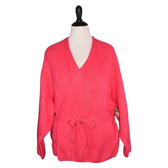 1.STATE‎ NEW $125 Long Sleeve Belted Cardigan Sweater Rapture Pink Large - Picture 3 of 5